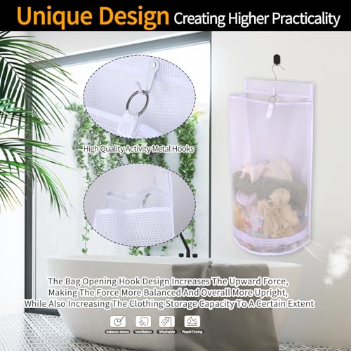 Hanging Collapsible Mesh Laundry Hamper - Breathable Fast Drying Laundry Bag, Space Saving Laundry Basket for Dorm, RV & Bathroom (White) - color: White