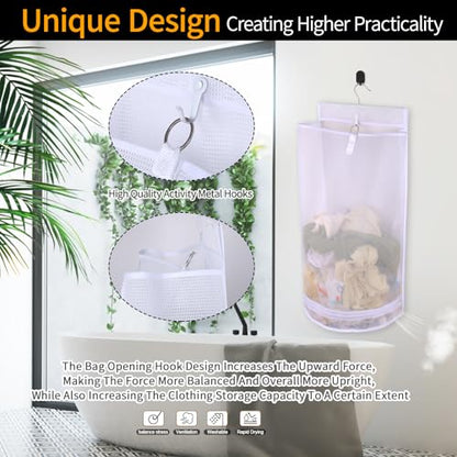Hanging Collapsible Mesh Laundry Hamper - Breathable Fast Drying Laundry Bag, Space Saving Laundry Basket for Dorm, RV & Bathroom (White) - color: White