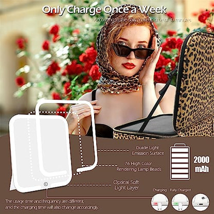 MOMIRA Travel Makeup Bag Cosmetic Bag Makeup Organizer Bag with Large Lighted Mirror（Leopard Light-brown） - color: Leopard Light-brown