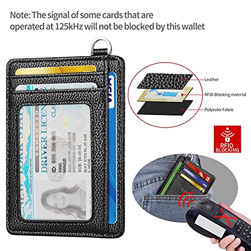Slim Minimalist Front Pocket Wallet, RFID Blocking Credit Card Holder Wallet with Integrated D-Shackle for Men Women - color: Litchi Black