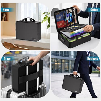 Fireproof Document Bag with Lock, Soft-Shell File Organizer, Black - size: 15.2”×11.4”×4.5”