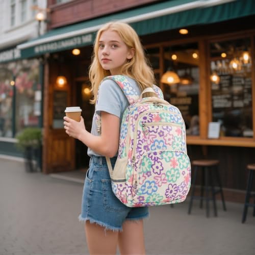 Rexmore Girls 3Pcs Backpack Set with Lunch Box & Pencil Case, Beige - color: Beige