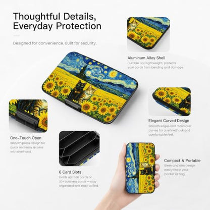 Credit Card Holder RFID Aluminum card case Cat Flowers mini Wallet Women