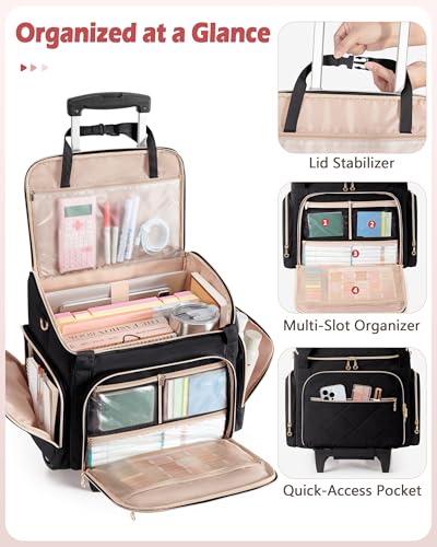 Marscamd Rolling Teacher Bag with 15.6" Laptop Compartment for Work - color: Black