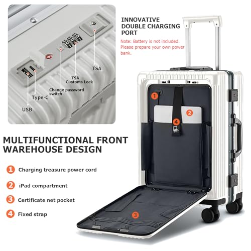 feilario PC Hardside Carry On Luggage, Aluminum Frame, TSA Lock, Cup Holder - color: A1-Ivory White (zipperless closure), size: 22.5"