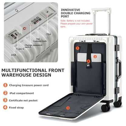 feilario PC Hardside Carry On Luggage, Aluminum Frame, TSA Lock, Cup Holder - color: A1-Ivory White (zipperless closure), size: 22.5"