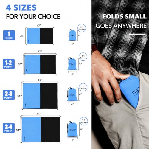 Frelaxy Pocket Picnic Blanket, Waterproof Blanket for Beach Festival - color: Blue, size: 57'' x 71''