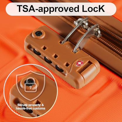 4 Piece Luggage Set Expandable ABS Travel Suitcase Set TSA Lock Hardshell Durable Lightweight Traveling Luggage Sets Gift for Back to School (Orange, 28in26in20in13in) - color: Orange