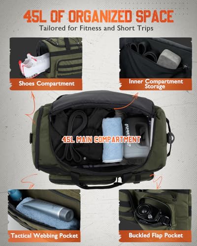 Gonex 45L 3-in-1 Duffel Bag for Gym & Travel - color: Army Green, size: 45L
