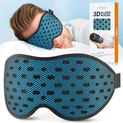 LitBear Breathable Sleep Mask, 3D Eye Mask Sleep for Side Sleeper Women Men - color: Blue