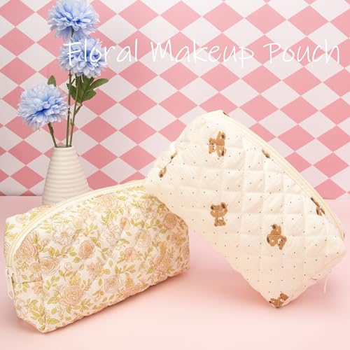 PAZIMIIK Small Quilted Makeup Bag,Zipper Cosmetic Pouch,Gauze Bear - color: Gauze Bear