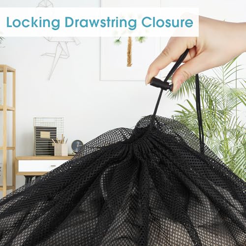 2 Pack Mesh Laundry Bags 23x34 Inch Drawstring Locking for Travel Home - color: Black