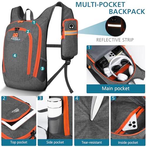 Esup 15L Small Hiking Backpack Foldable Lightweight Travel Day Pack - color: Gray