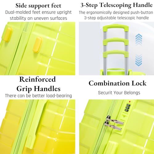 3-Piece Luggage Set 20/24/28’’ Hard-shell with 360° Spinner Wheels, Gradient Color Suitcase with Combination Lock, Lightweight PC Material, (Green+ Yellow) - color: Green-Yellow Gradient, size: 3-Piece Set(20''&24''&28'')