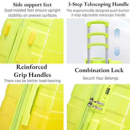 3-Piece Luggage Set 20/24/28’’ Hard-shell with 360° Spinner Wheels, Gradient Color Suitcase with Combination Lock, Lightweight PC Material, (Green+ Yellow) - color: Green-Yellow Gradient, size: 3-Piece Set(20''&24''&28'')