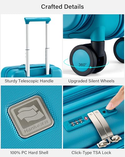 Hanke Hardside Expandable Carry On Luggage, 20 Inch Top Opening Suitcase - color: Caribbean Blue, size: 20 Inch EXT