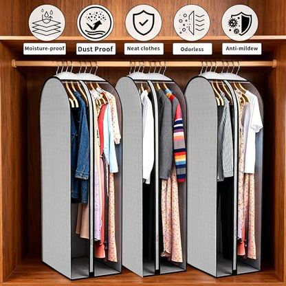 3 Pcs 10" Gusseted Garment Bags 40" & 50" PEVA Breathable Dust Cover