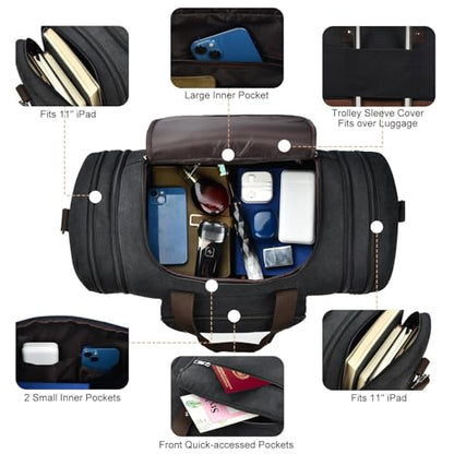 Litvyak 50L Canvas Duffle Bag for Travel Weekend Gym Overnight Carry-on - color: Black, size: 50L
