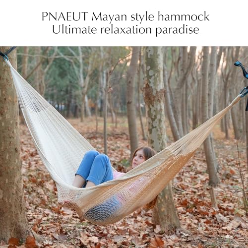 PNAEUT Handwoven Rope Mayan Hammock for Outside, 600 lbs Capacity - color: Nature, size: X-Large