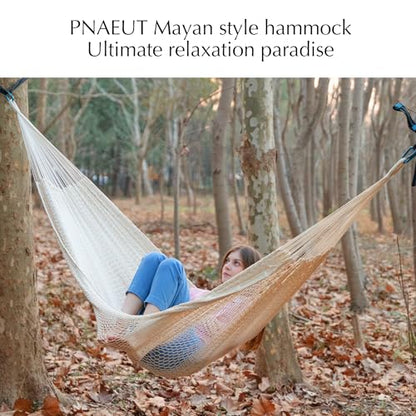 PNAEUT Handwoven Rope Mayan Hammock for Outside, 600 lbs Capacity - color: Nature, size: X-Large