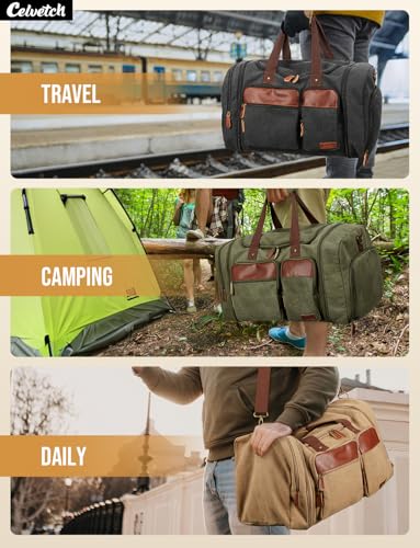 Waxed Canvas Duffle Bag for Travel 50L Expandable, Dark Grey - color: Waxed Dark Grey, size: Large 50 L