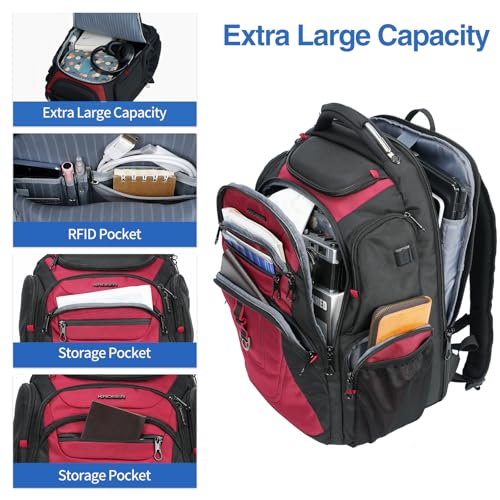 KROSER Travel Laptop Backpack 17.3 Inch XL Computer Backpack for Men/Women - color: Black/Red, size: 17.3 inch