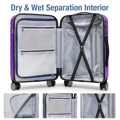 Carry On Luggage 22x14x9 Airline Approved,Hardshell Suitcase,20 Inch,Purple - color: Purple