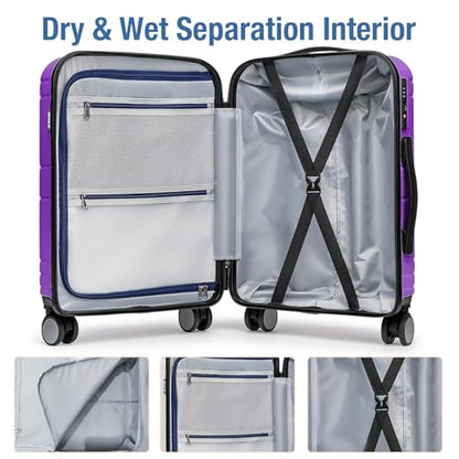Carry On Luggage 22x14x9 Airline Approved,Hardshell Suitcase,20 Inch,Purple - color: Purple