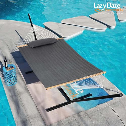 Lazy Daze 12 FT Sunbrella Quilted Hammock, Non-Fading Double Hammock - color: Cast Slate