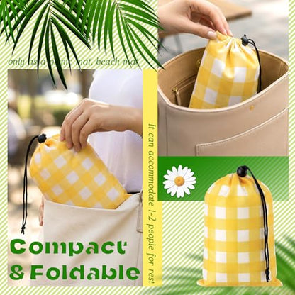 HunnmingRe Gingham Pocket Picnic Blanket Lightweight Portable, Yellow - color: Yellow, style: Gingham