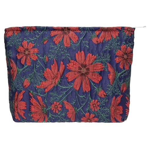 Flat Makeup Bag for Women,Zipper Cosmetic Pouch for Purse,Brocade Navy Blue - color: Brocade Navy Blue