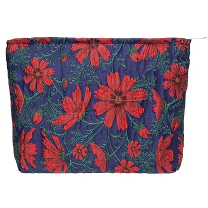 Flat Makeup Bag for Women,Zipper Cosmetic Pouch for Purse,Brocade Navy Blue - color: Brocade Navy Blue