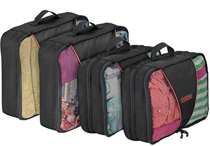 Valyne Mesh Nylon 6-pcs Packing Cubes Set, Travel Accessories Luggage Organizer Bags with Laundry/Shoe Bag (Medium Packs Double Compartment) (Black) - color: Black