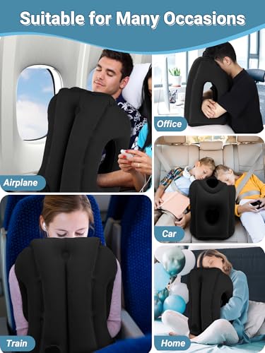 Maliton Inflatable Travel Pillow for Airplane (Black) - color: Black