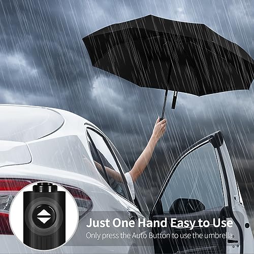 Yoobure Windproof Automatic Travel Umbrella, Compact Folding UV Sun & Rain - color: Black