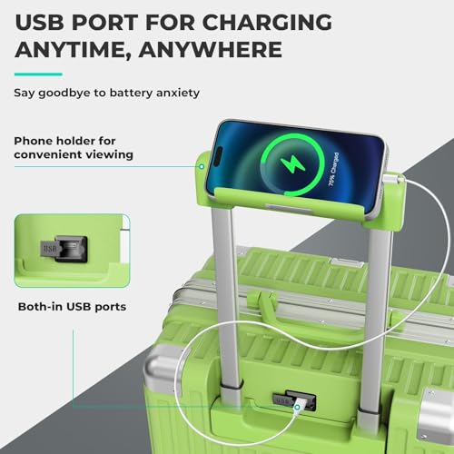 28 Inch Extra Large Luggage with USB Port & TSA Lock - color: Green, size: 28 Inch