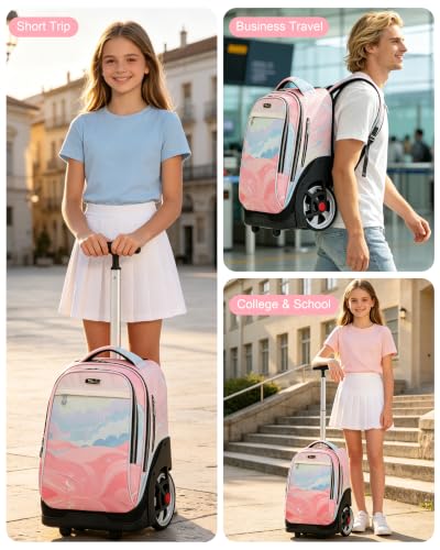 NEW TILAMI 19 Inch Rolling Backpack for School Stair-Climbing, Pink - color: Pink