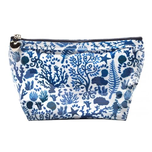 Small Cosmetic Bag - Water-Resistant, PVC-Lined, Compact & Travel Ready Make Up Bag, Easy to Clean - Blue Seashells - color: Blue Seashells, size: Small Cosmetic Bag