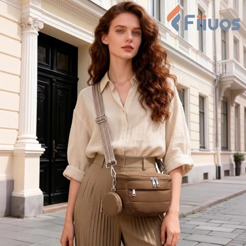 Crossbody Bum Bag for Women, Lightweight Puffy Purse Travel Coffee - color: Coffee Brown