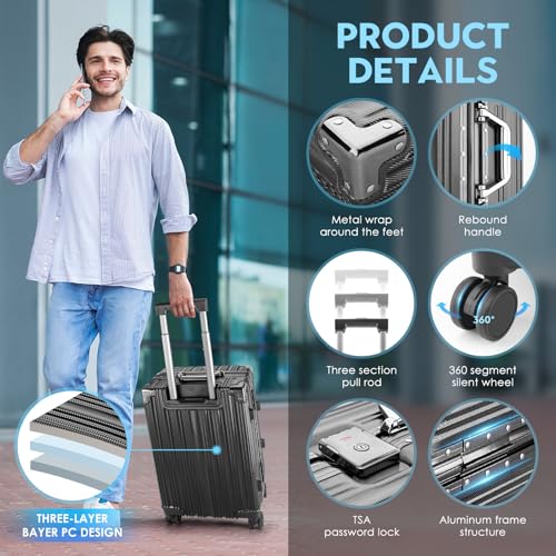 2-Piece Zipperless Luggage Set - 20/26 Inch - color: Black, size: 20-inch + 26-inch