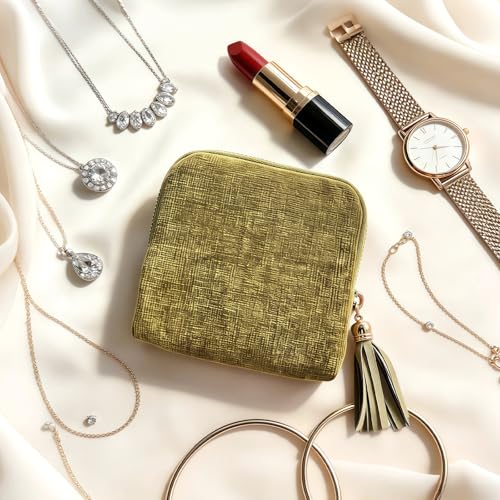 Sobotoo Travel Jewelry Organizer Case, 5‑Layer Velvet Storage Pouch - color: Green