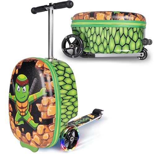 Kids Ride-On Suitcase Scooter, Carry-On Luggage, Ages 4+ - style: Turtle Ninja