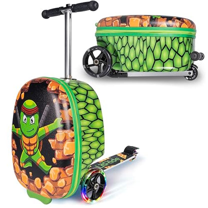 Kids Ride-On Suitcase Scooter, Carry-On Luggage, Ages 4+ - style: Turtle Ninja