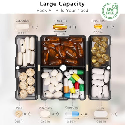 FYY Travel Pill Organizer,7 Compartments Pill Box Medicine Case-Clear Black - color: Clear Black, size: Small (1 Piece)