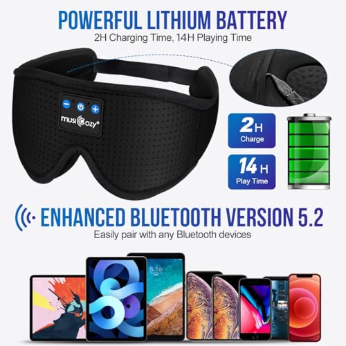 MUSICOZY 3D Sleep Headphones Bluetooth 5.4 Breathable Sleep Eye Mask - color: Black