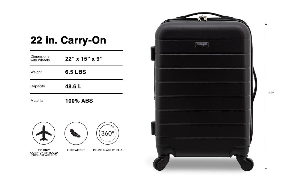 Wrangler Smart Spinner Hardside Luggage, 22-Inch Carry-On, Black - color: Black, size: Carry-On Only