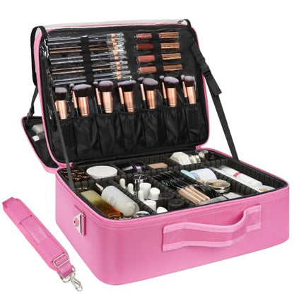 Relavel Extra Large Makeup Case, Makeup Artist Bag with Dividers, Rose Pink - color: Black Rose Pink, size: Extra Large