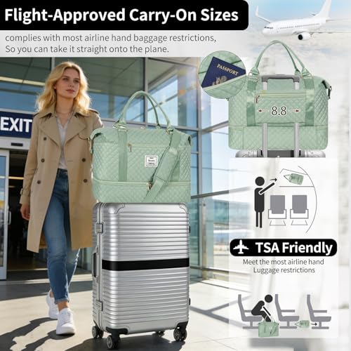 Weekender Bags for Women Travel with Shoe Compartment, Light Green - color: E-Light Blue