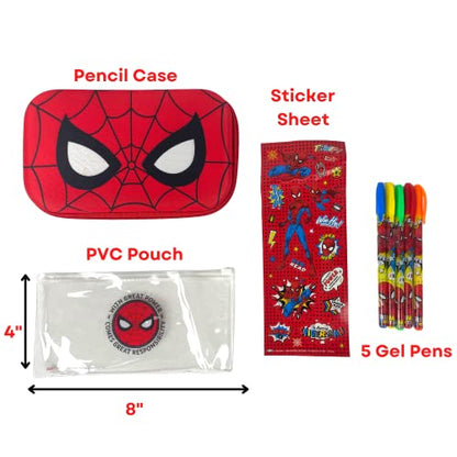 Innovative Designs Marvel Avengers Spiderman Pencil Case Set with Stickers and Gel Pens for Kids, Molded with Zip Closure, Red - style: Spiderman - Red
