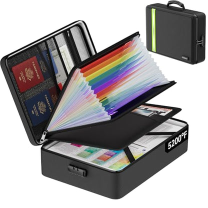 JHSafer Fireproof Document Bag with Lock for Letter/A4 Files, Soft - size: 15.1" x 11.2" x 4.3",13 pockets colorful